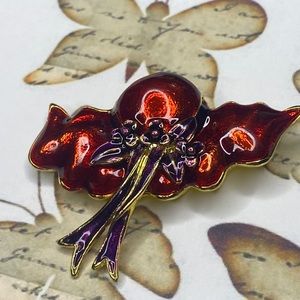 Vintage—red hat—enameled—Goldtone —brooch